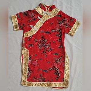 Vintage Chinese ESME Fine Embroidered Children's Asian Dragon Red Kimono Large